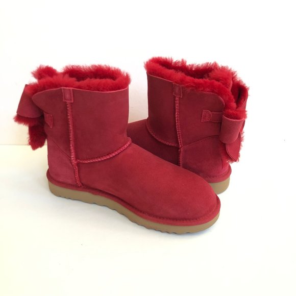 UGG CLASSIC MINI BAILEY HERITAGE BOW RED WINE BOOTS - Picture 3 of 5